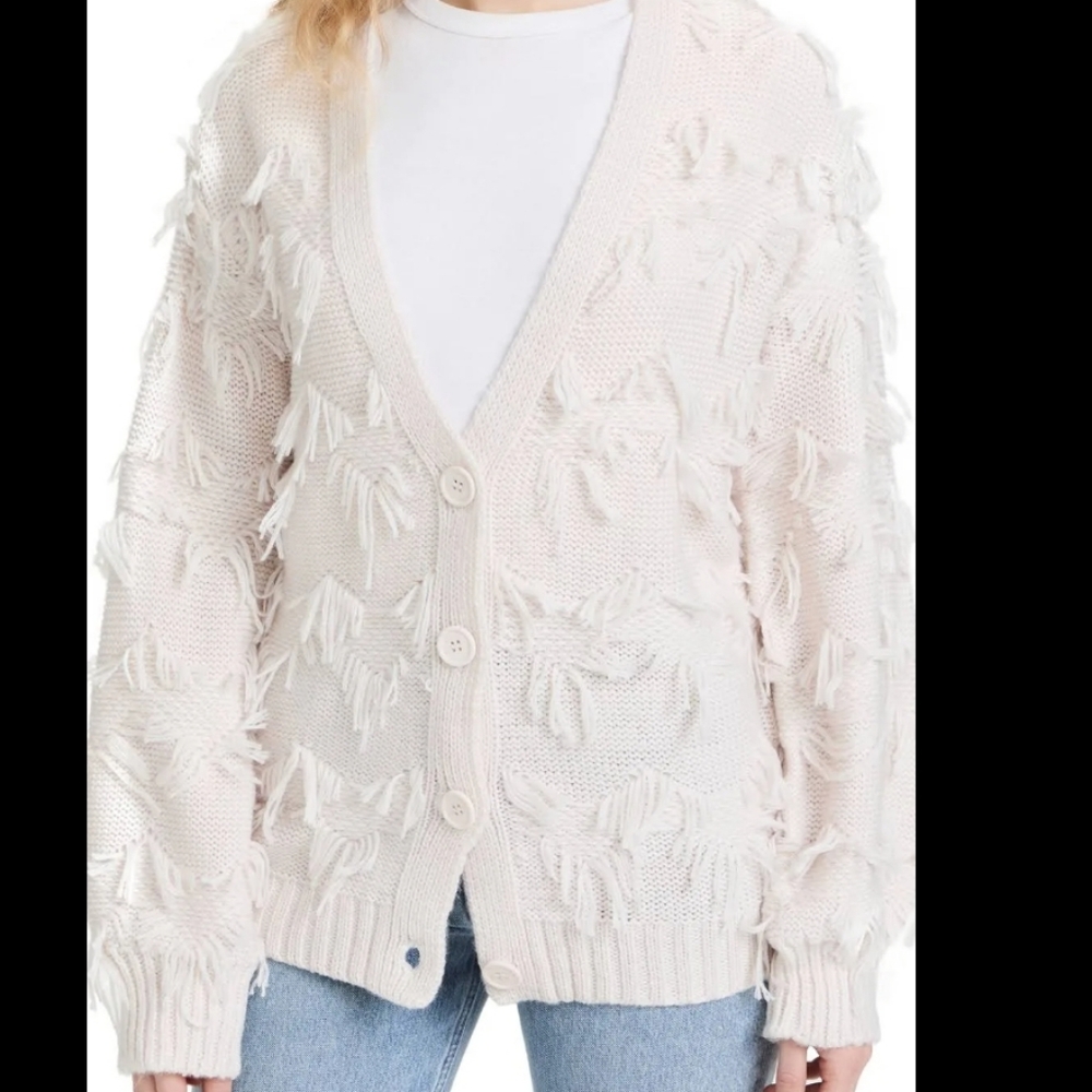 525 America 525 Fringe‎ Cardigan Sweater In Bare Ivory